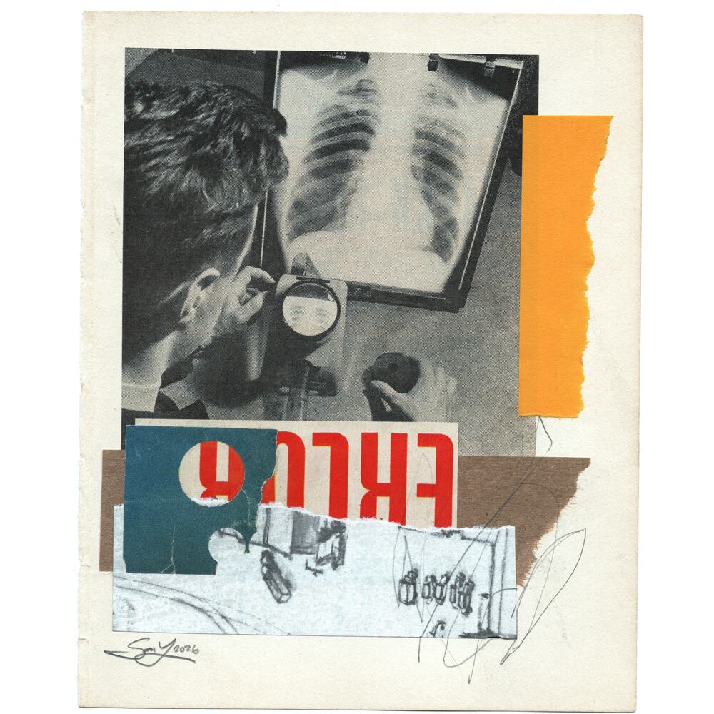 Original Mixed Media Modern Art Collage "Éprouvette" 5.25x6.75" Signed